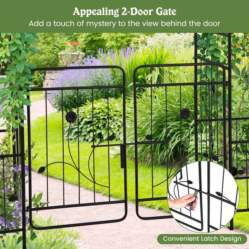 87 Inches Garden Arbor with Lockable Gate & Side Planters, Outdoor Metal Arch Trellis for Climbing Plants, Weddings