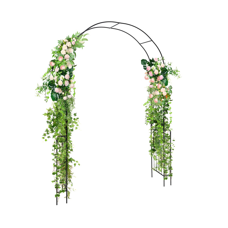 7.9 Feet Metal Garden Arch Backdrop Stand with Fence for Climbing Plants, Wedding Trellis for Outdoor Decor, Parties