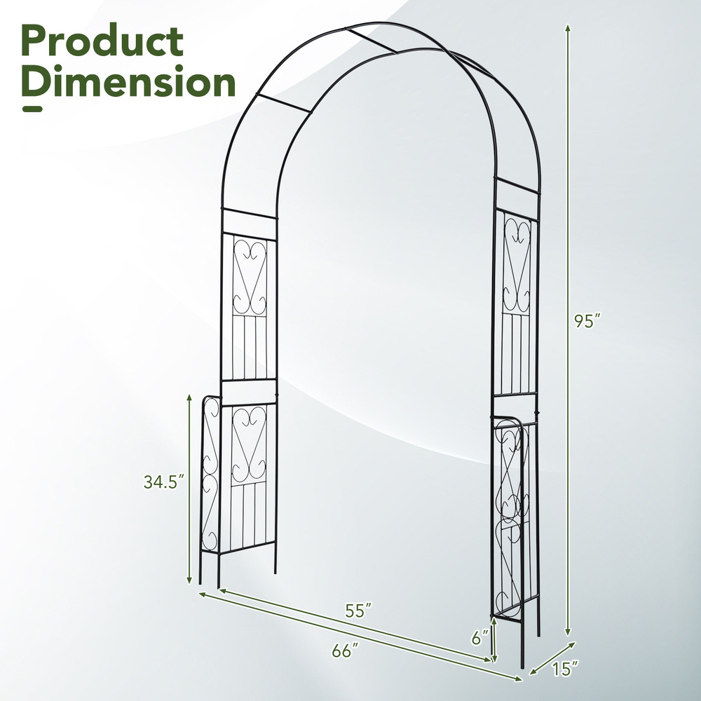 7.9 Feet Metal Garden Arch Backdrop Stand with Fence for Climbing Plants, Wedding Trellis for Outdoor Decor, Parties