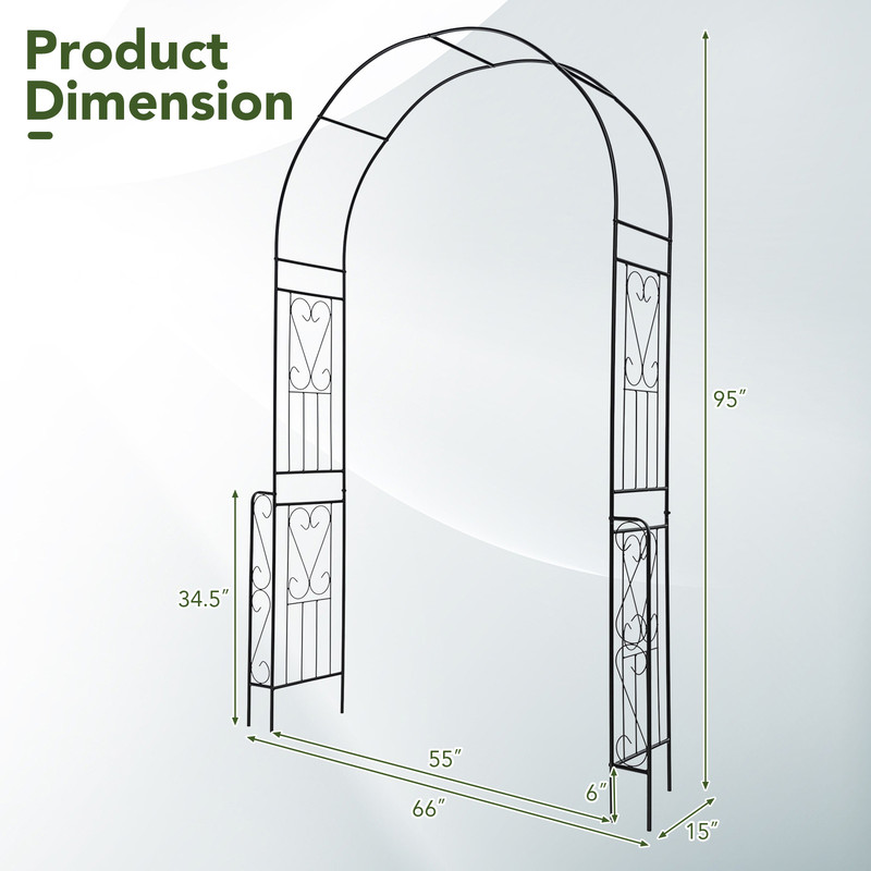 7.9 Feet Metal Garden Arch Backdrop Stand with Fence for Climbing Plants, Wedding Trellis for Outdoor Decor, Parties