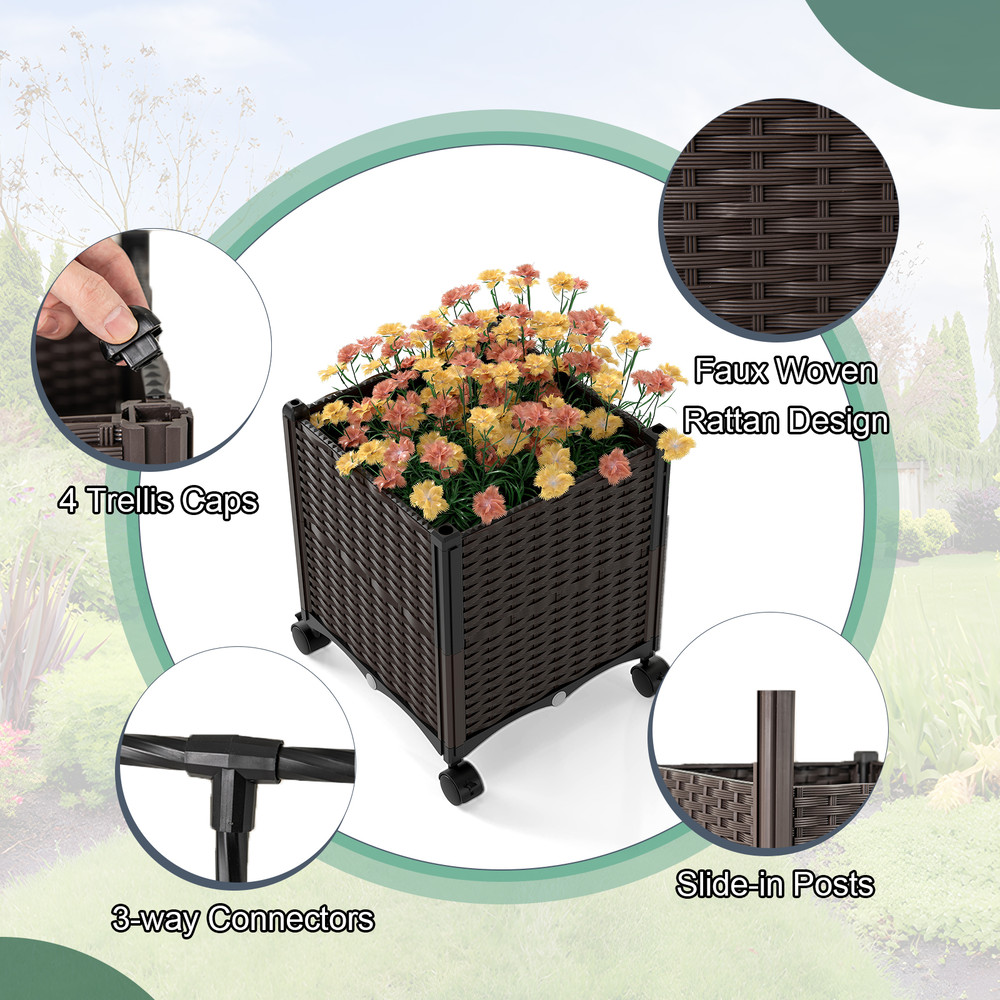 6.6 Feet Garden Arch Trellis with 2 Planter Boxes & Wheels, Outdoor Metal Arbor for Climbing Plants, Weddings, Backdrop