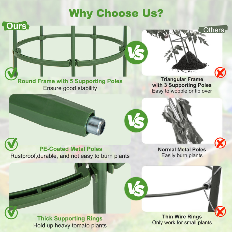 3-Pack Garden Trellis 40/60 Inch Tall Plant Support Stands with Clips and Ties for Climbing Vegetables and Flowers