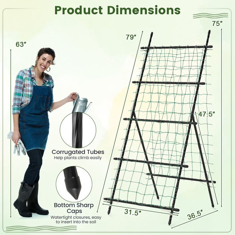 Garden Cucumber Trellis with PE-Coated Frame, 74" A-Frame Plant Support for Climbing Vegetables, Peas, Tomatoes, Roses