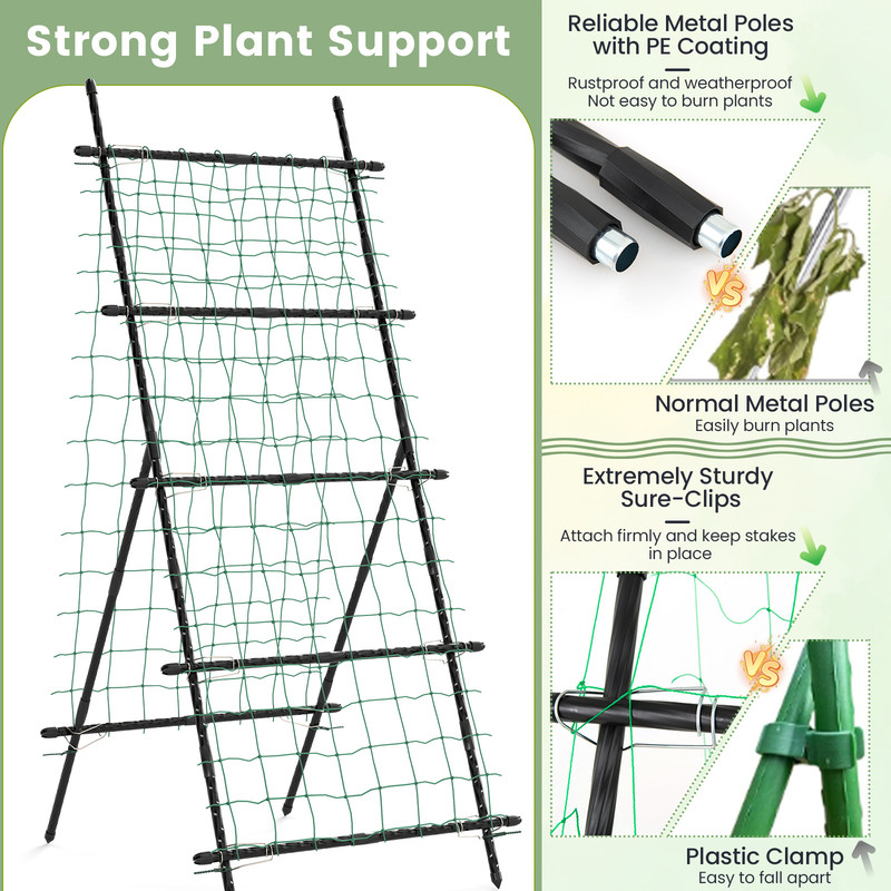Garden Cucumber Trellis with PE-Coated Frame, 74" A-Frame Plant Support for Climbing Vegetables, Peas, Tomatoes, Roses