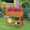 Elevated Fir Wood Planter Box with Bottom Storage Shelf, Outdoor Raised Garden Bed with Liner for Vegetables, Flowers