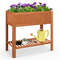 Elevated Fir Wood Planter Box with Bottom Storage Shelf, Outdoor Raised Garden Bed with Liner for Vegetables, Flowers