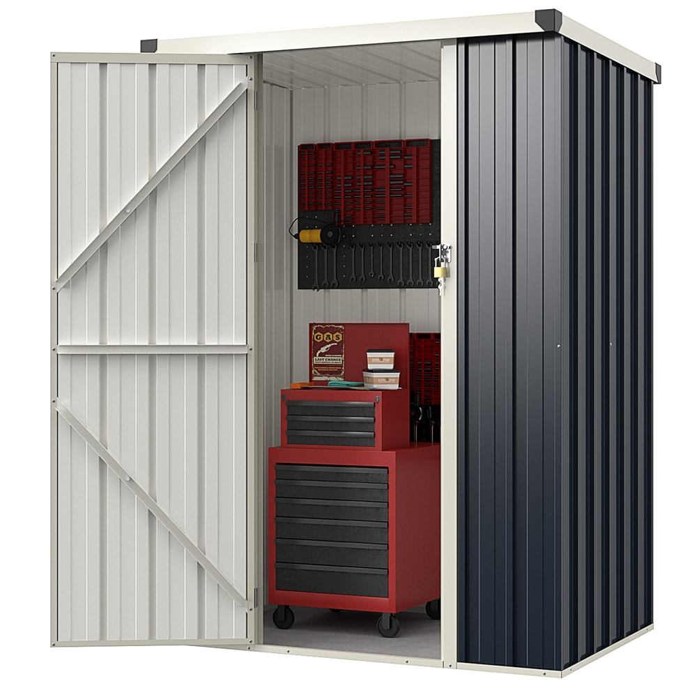 HeavyDuty Metal Outdoor Storage Shed With Lockable Door WeatherResistant Steel Garden Storage 6