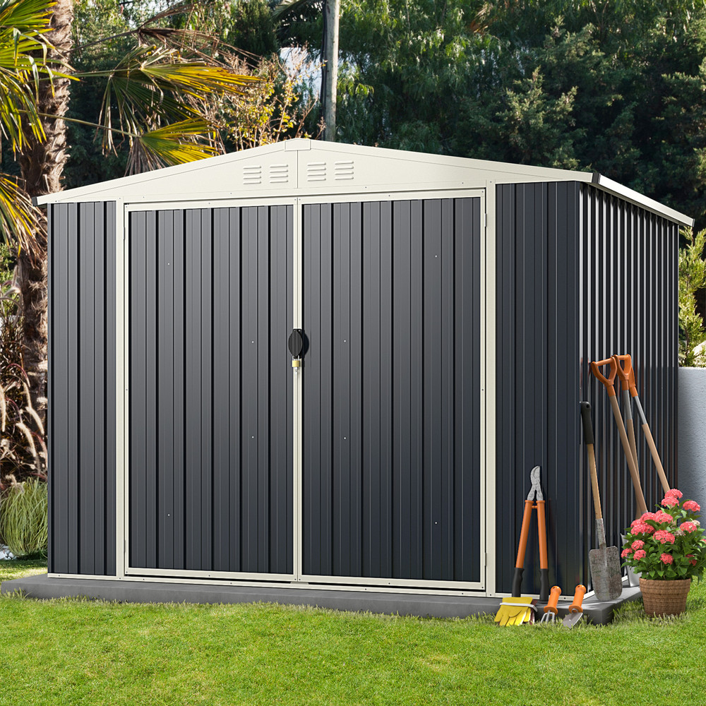 AllWeather Metal Outdoor Storage Shed With Lockable Door And Pitched Roof 1