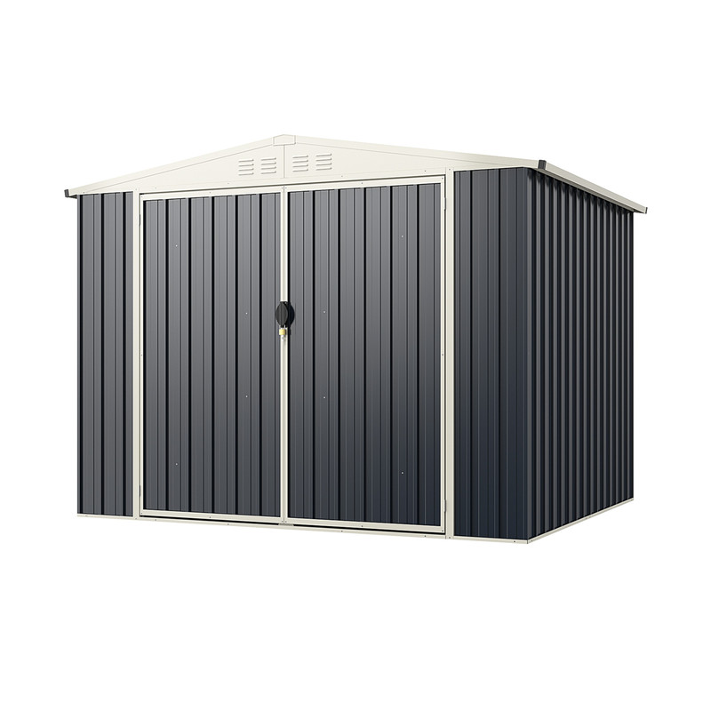 AllWeather Metal Outdoor Storage Shed With Lockable Door And Pitched Roof 4