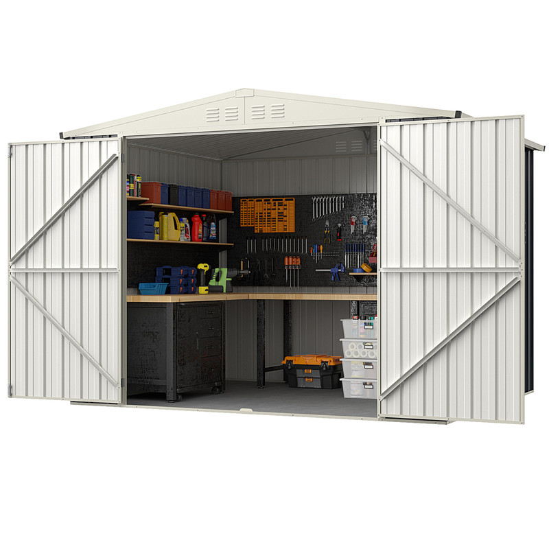 AllWeather Metal Outdoor Storage Shed With Lockable Door And Pitched Roof 5