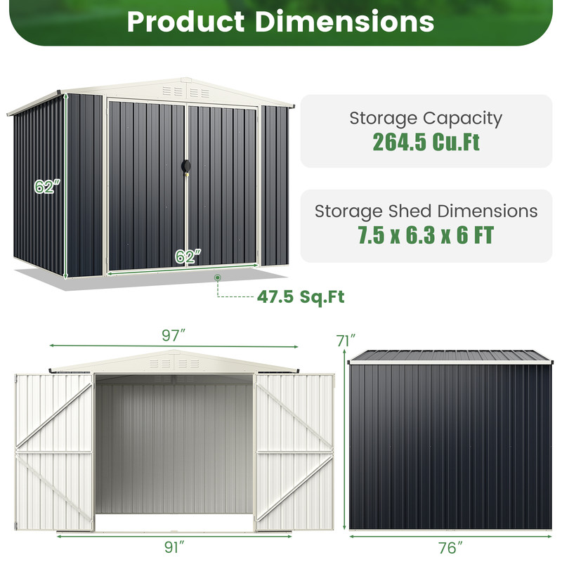 AllWeather Metal Outdoor Storage Shed With Lockable Door And Pitched Roof 7
