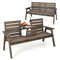 Outdoor Fir Wood Bench With Foldable Middle Table Rustic Patio Garden Seating For 23 6
