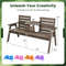 Outdoor Fir Wood Bench With Foldable Middle Table Rustic Patio Garden Seating For 23 7