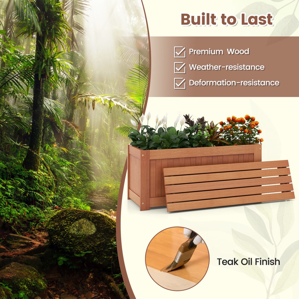 Outdoor Plant Container with Seat for Garden Yard Balcony Deck, Wood Raised Planter Box with Bench, DIY Flower Bed