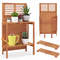 Folding Garden Potting Bench with 2-Tier Storage Shelves, Weather-Resistant Wood, Teak Oil Finish