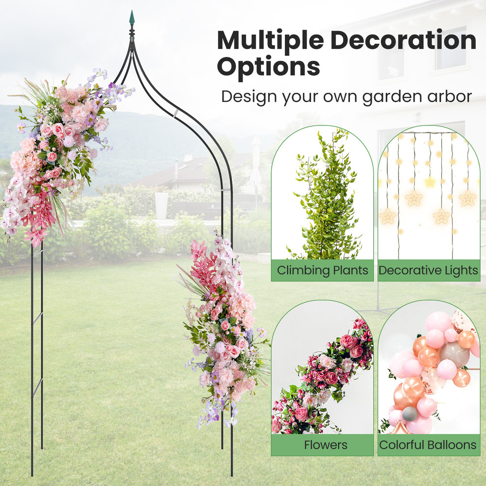 9.5 Feet Decorative Metal Garden Arch Trellis for Vine Rose Climbing, Outdoor Wedding Ceremony Arbor Backdrop Stand