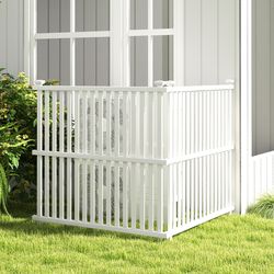 air conditioner fence panel with metal ground stakes for outside, no dig pvc privacy screen for ac units, trash cans