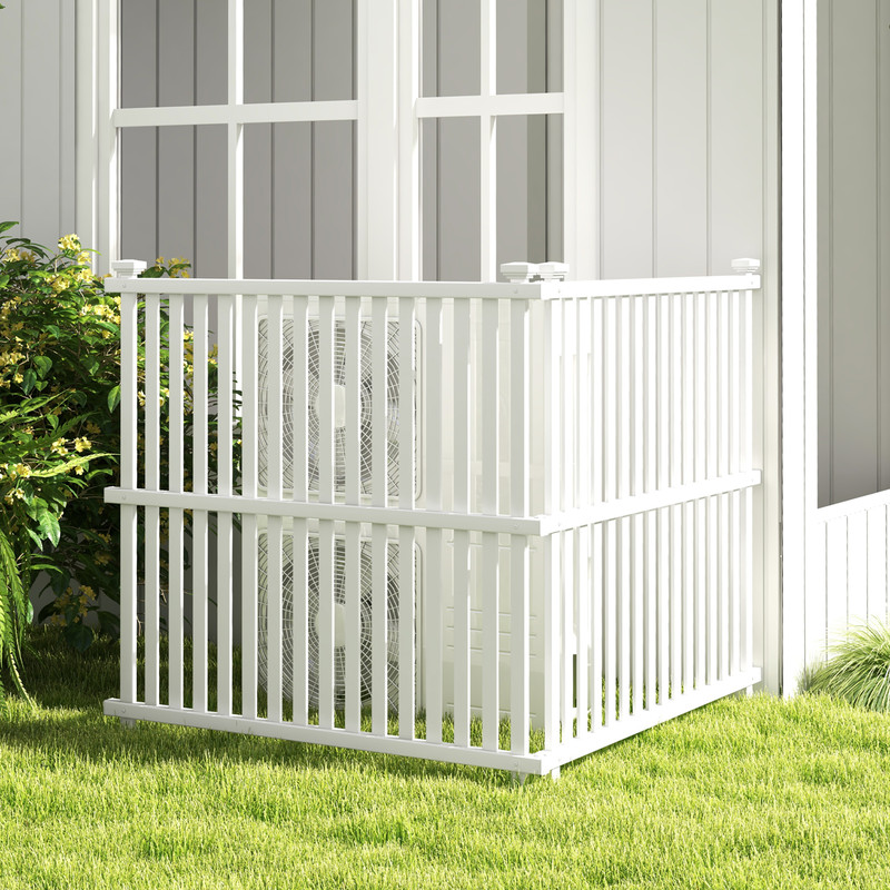Air Conditioner Fence Panel with Metal Ground Stakes for Outside, No Dig PVC Privacy Screen for AC Units, Trash Cans