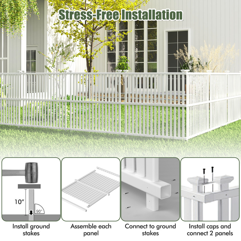 Air Conditioner Fence Panel with Metal Ground Stakes for Outside, No Dig PVC Privacy Screen for AC Units, Trash Cans