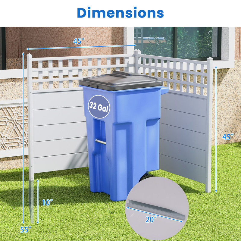 Air Conditioner Fence Panels with Metal Ground Stakes, No Dig PVC Outdoor Enclosure for AC Units, Trash Cans