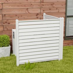 vinyl picket fence panels with metal ground stakes, no-dig outdoor privacy fence for garden, ac unit, trash can, yard