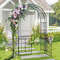 Garden Arbor with Gate & Multiple Side Crossbars, Outdoor Metal Trellis with 4 Ground Stakes for Climbing Plants