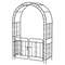 Garden Arbor with Gate & Multiple Side Crossbars, Outdoor Metal Trellis with 4 Ground Stakes for Climbing Plants