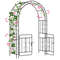 Garden Arbor with Gate & Multiple Side Crossbars, Outdoor Metal Trellis with 4 Ground Stakes for Climbing Plants