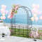 Garden Arbor with Gate & Multiple Side Crossbars, Outdoor Metal Trellis with 4 Ground Stakes for Climbing Plants