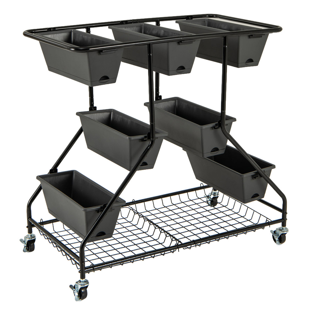 Vertical Raised Garden Bed with 7 Planter Boxes and Storage Baskets, Indoor Outdoor Mobile Planter with Drainage & Tool