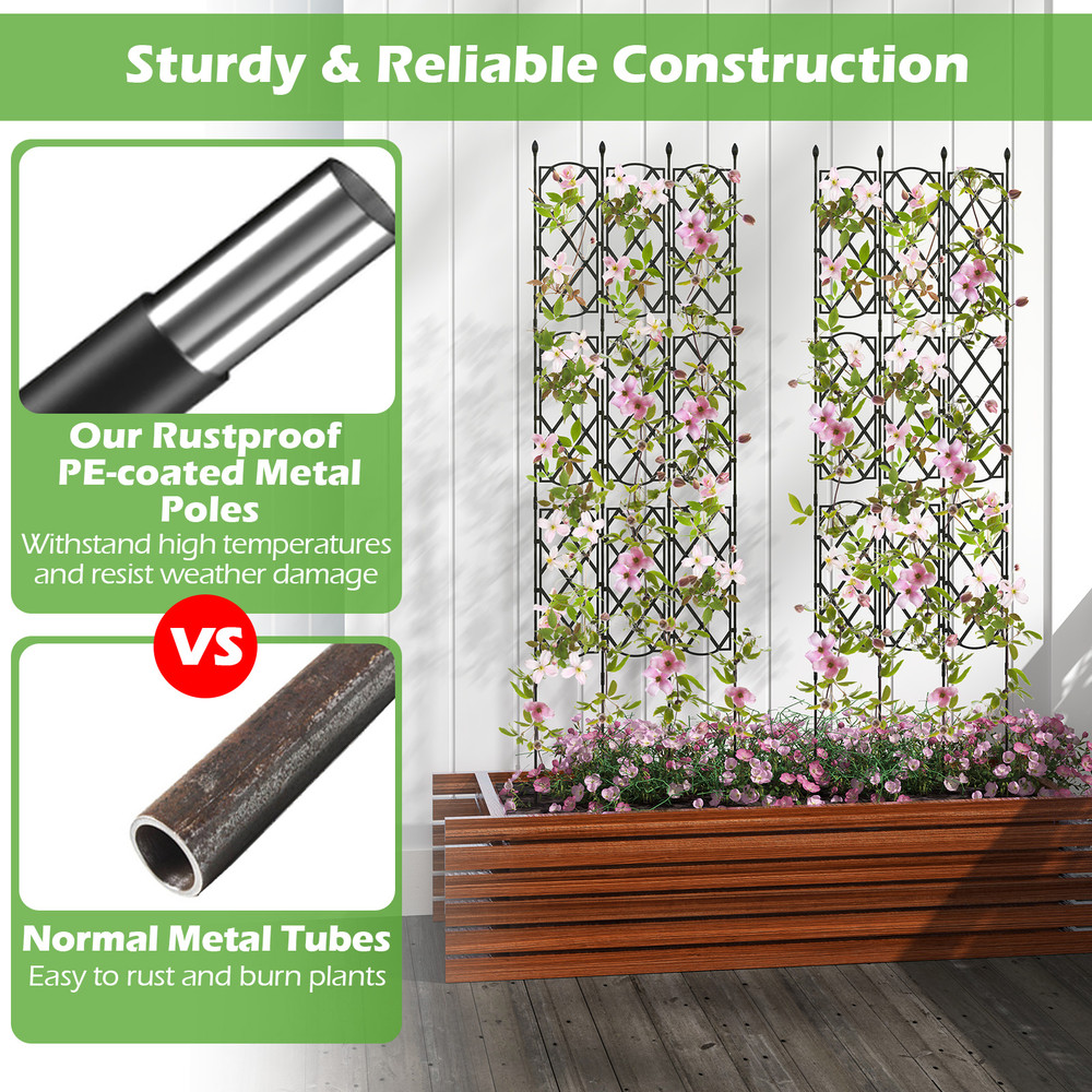 3-Pack Outdoor Plant Support Frame for Raised Garden Bed, Adjustable Metal Garden Trellis Panels for Climbing Plants