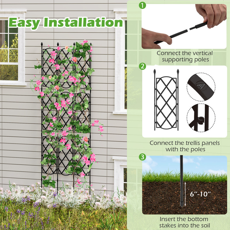 3-Pack Outdoor Plant Support Frame for Raised Garden Bed, Adjustable Metal Garden Trellis Panels for Climbing Plants