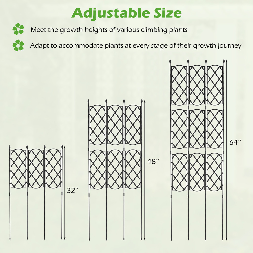 3-Pack Outdoor Plant Support Frame for Raised Garden Bed, Adjustable Metal Garden Trellis Panels for Climbing Plants
