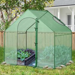 portable outdoor warm house greenhouse with pe cover, roll-up zippered door & windproof stakes for plants, herbs