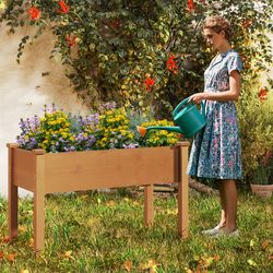 raised garden bed with legs and drainage holes for backyard, 30" tall wooden planter box for vegetables, herbs & flower