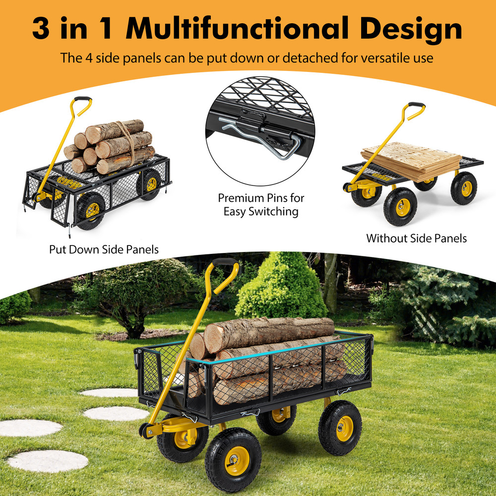 Heavy Duty Utility Garden Wagon with 4 Removable Side Panels, All-Terrain Outdoor Yard Cart With Handel