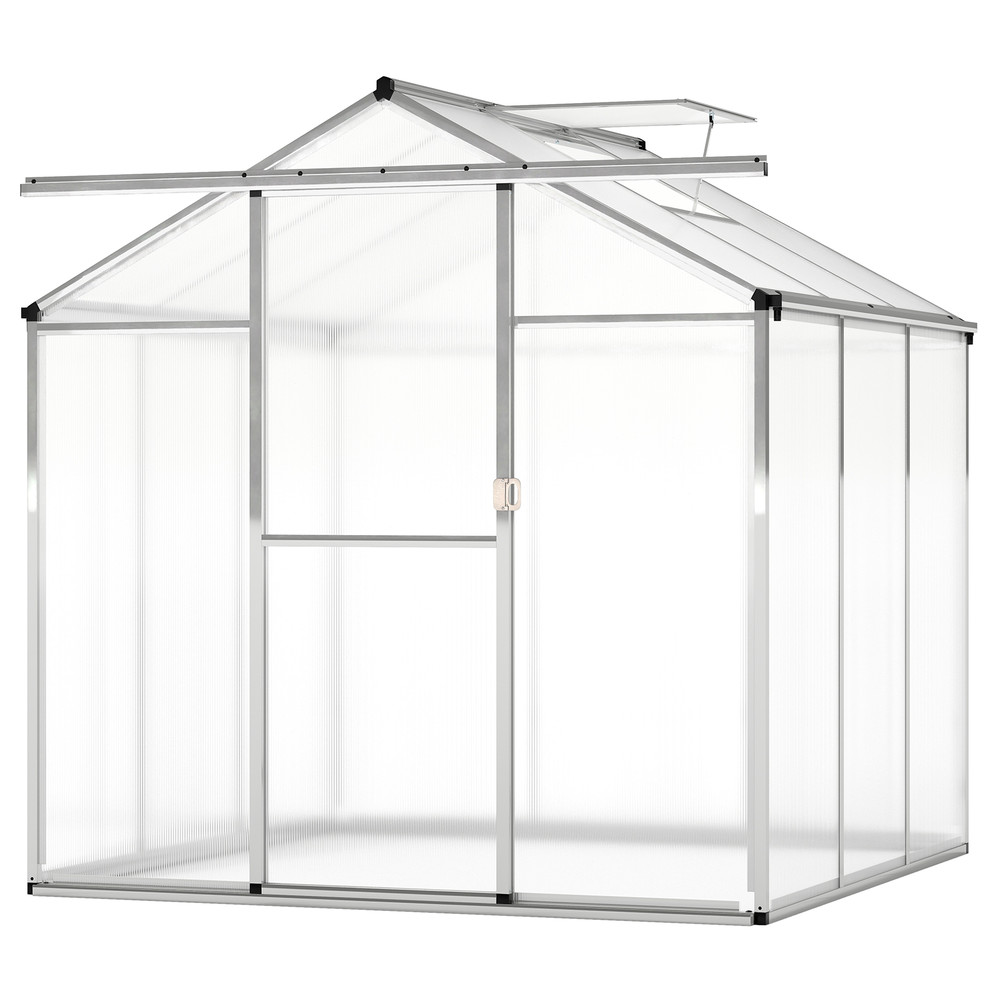 Large Walk-in Green House with Rain Gutters and Polycarbonate Panels for All-Season Gardening, Outdoor Greenhouse Kit