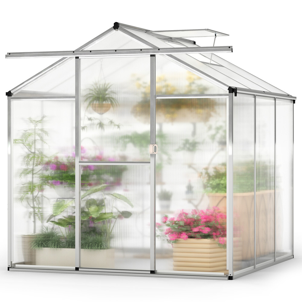 Large Walk-in Green House with Rain Gutters and Polycarbonate Panels for All-Season Gardening, Outdoor Greenhouse Kit