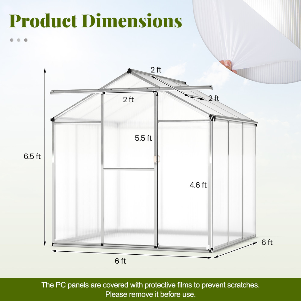 Large Walk-in Green House with Rain Gutters and Polycarbonate Panels for All-Season Gardening, Outdoor Greenhouse Kit