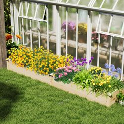 wooden raised garden bed with 2 planter boxes & dividers, large outdoor planter kit for vegetables, herbs & flowers