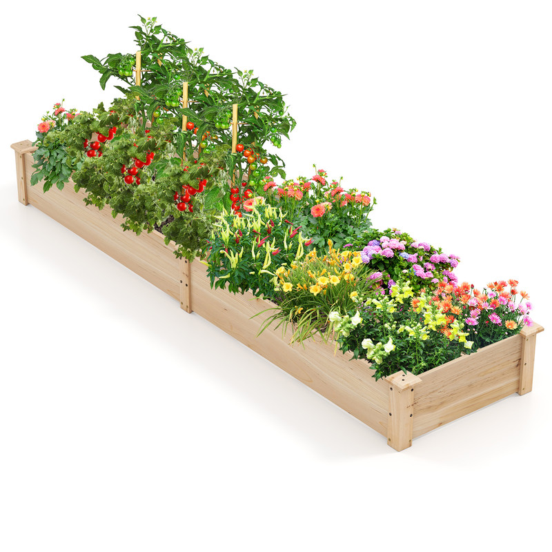 Wooden Raised Garden Bed with 2 Planter Boxes & Dividers, Large Outdoor Planter Kit for Vegetables, Herbs & Flowers