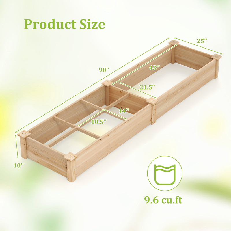 Wooden Raised Garden Bed with 2 Planter Boxes & Dividers, Large Outdoor Planter Kit for Vegetables, Herbs & Flowers