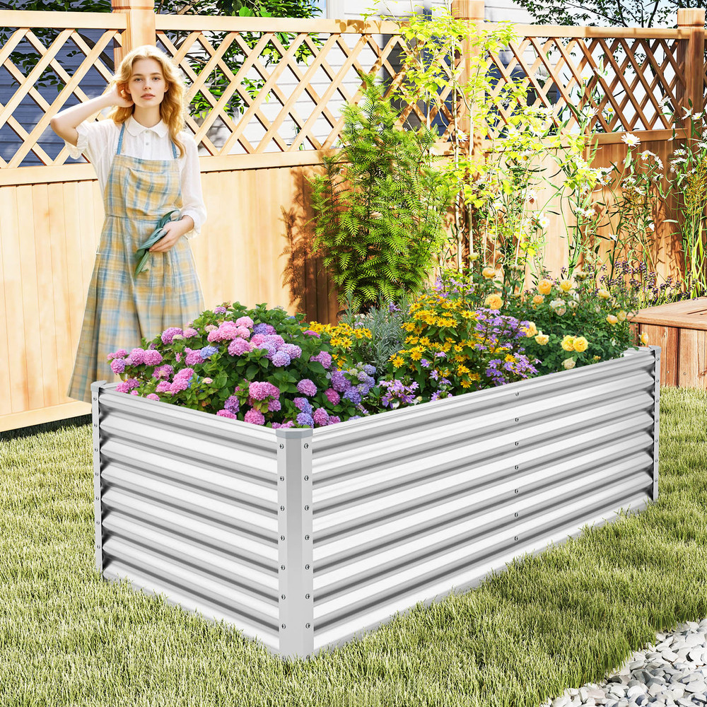 Metal Rectangular Raised Garden Bed with Open Bottom Design, Large Outdoor Planter Box for Vegetables, Herbs, Flowers