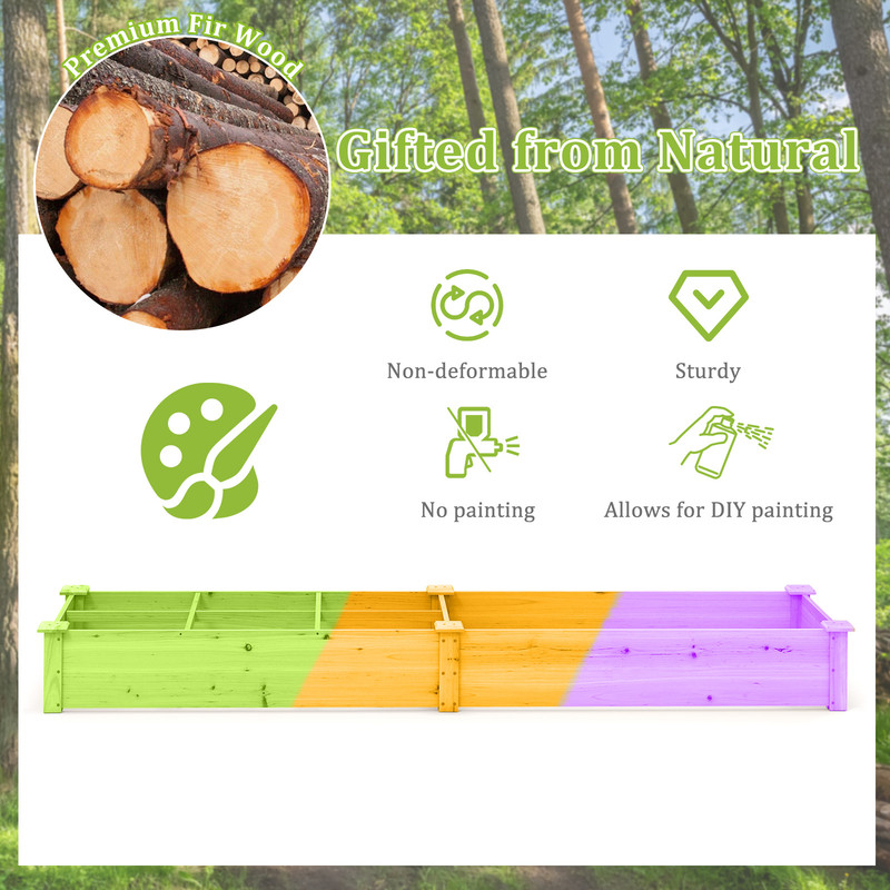 Wooden Raised Garden Bed with 2 Planter Boxes & Dividers, Large Outdoor Planter Kit for Vegetables, Herbs & Flowers