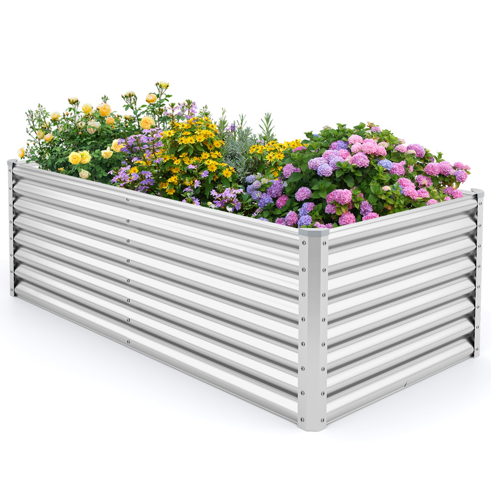 Metal Rectangular Raised Garden Bed with Open Bottom Design, Large Outdoor Planter Box for Vegetables, Herbs, Flowers