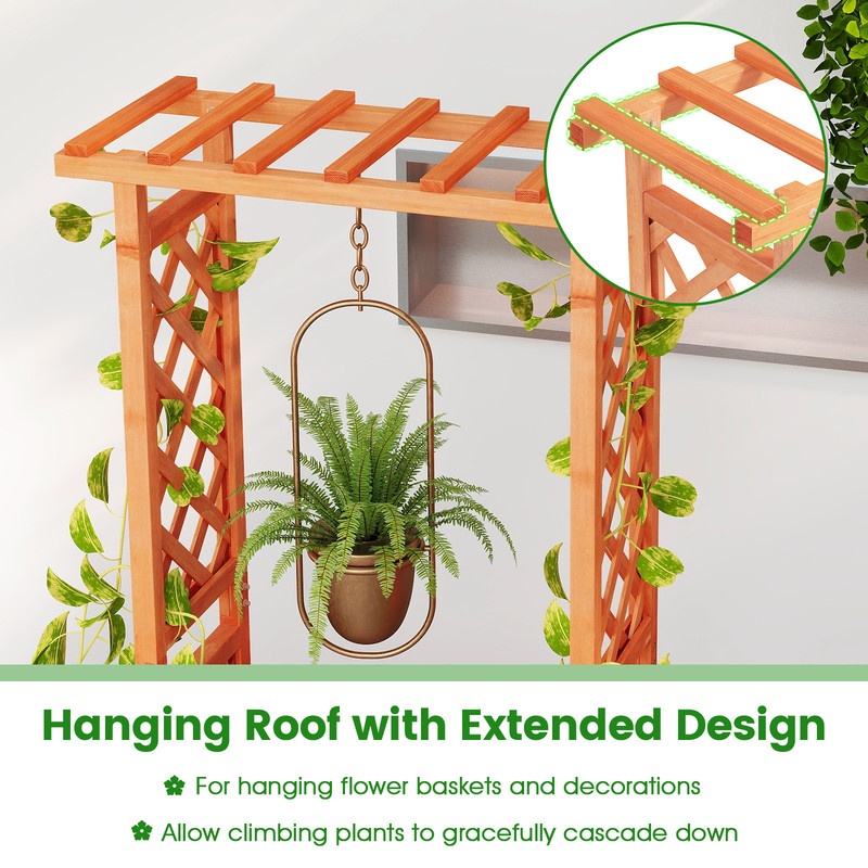 Raised Garden Bed with Side Trellis & Roof, Large Wooden Planter Box with Drainage Hole for Outdoor Vegetables, Herbs