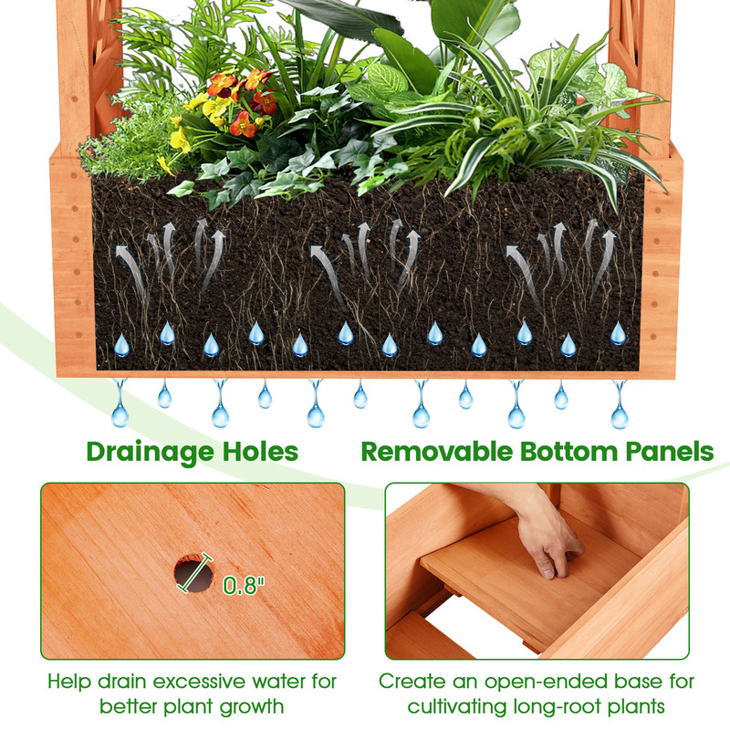 Raised Garden Bed with Side Trellis & Roof, Large Wooden Planter Box with Drainage Hole for Outdoor Vegetables, Herbs