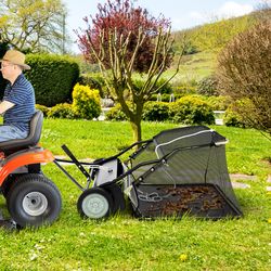 42 inch tow-behind lawn sweeper with hopper bag, adjustable height, universal hitch, for lawn tractors