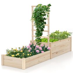 wooden raised garden bed with trellis & planter boxes, elevated outdoor planter for vegetables, herbs & flowers