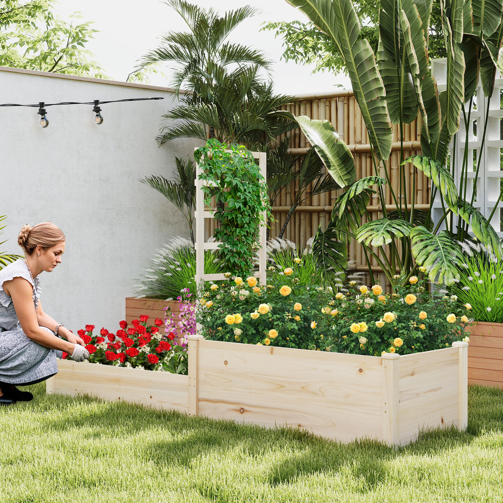 Wooden Raised Garden Bed With Trellis Planter Boxes Elevated Outdoor Planter For Vegetables Herbs 1